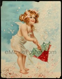 1j220 YOUNG GIRL WITH UMBRELLA 13x17 litho print 1920s art of adorable winged girl with umbrella!