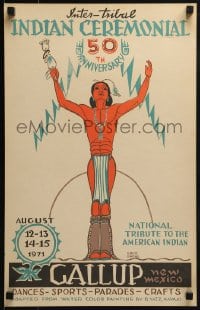 1j215 INTER-TRIBAL INDIAN CEREMONIAL 14x22 hand painted poster 1971 Ewing art of American Indian!