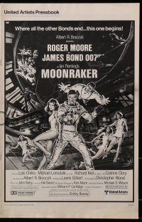 1j372 MOONRAKER pressbook 1979 art of Roger Moore as James Bond & sexy space babes by Goozee!