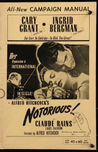 1j374 NOTORIOUS pressbook R1954 Cary Grant, Ingrid Bergman, Claude Rains, Alfred Hitchcock classic!