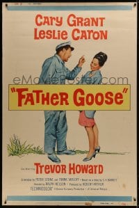 1k331 FATHER GOOSE style Z 40x60 1965 art of sea captain Cary Grant yelling at pretty Leslie Caron!