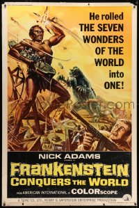 1k334 FRANKENSTEIN CONQUERS THE WORLD 40x60 1966 Toho, art of monsters terrorizing by Reynold Brown!