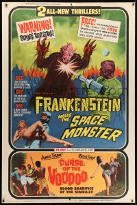 1k336 FRANKENSTEIN MEETS THE SPACE MONSTER/CURSE OF VOODOO 40x60 1965 cool art of alien monsters!