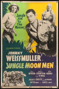 1k359 JUNGLE MOON MEN 40x60 1955 Johnny Weissmuller as himself with Jean Byron & Kimba the chimp!