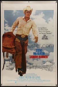 1k360 JUNIOR BONNER 40x60 1972 full-length rodeo cowboy Steve McQueen carrying saddle!