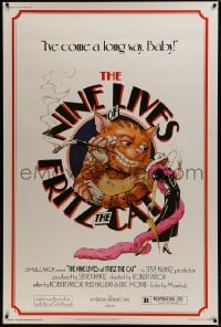 1k385 NINE LIVES OF FRITZ THE CAT 40x60 1974 AIP, Robert Crumb, art of smoking cartoon feline!