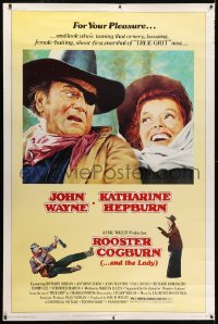 1k405 ROOSTER COGBURN 40x60 1975 great art of John Wayne & Katharine Hepburn!