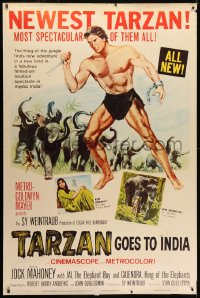 1k420 TARZAN GOES TO INDIA 40x60 1962 great image of Jock Mahoney as the King of the Jungle!