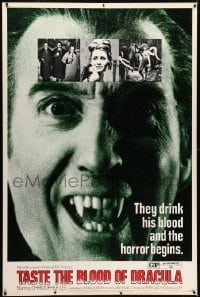 1k422 TASTE THE BLOOD OF DRACULA 40x60 1970 Hammer horror, vampire Christopher Lee showing fangs!