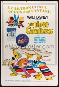 1k425 THREE CABALLEROS 40x60 R1977 Disney, cartoon art of Donald Duck, Panchito & Joe Carioca!