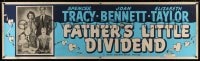 1k009 FATHER'S LITTLE DIVIDEND paper banner 1951 art of Elizabeth Taylor, Spencer Tracy & Joan Bennett!