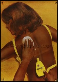 1k129 DELIAL 36x51 Swiss advertising poster 1969 lotion applied to sexy tanned woman in bikini!