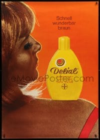1k130 DELIAL 36x51 Swiss advertising poster 1969 lotion on sexy tanned woman, cool close-up!