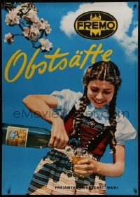 1k137 FREMO 36x51 Swiss advertising poster 1957 girl pouring herself a glass of apple juice!