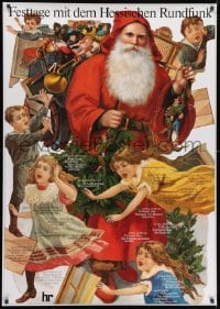 1k281 HESSISCHER RUNDFUNK German tv poster 1970s cool art of Santa Claus and terrified children!