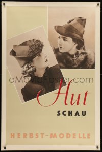 1k195 HUT SCHAU 32x47 German advertising poster 1950s two women sporting headgear from KaDeWe!