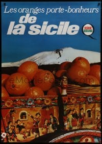 1k103 LES ORANGES PORT-BONHEURS DE LA SICILE 36x51 Italian advertising poster 1960s image of oranges!