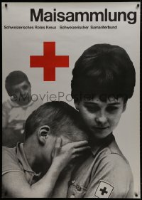 1k184 MAISAMMLUNG 36x51 Swiss special poster 1970s Red Cross worker comforting child in her care!