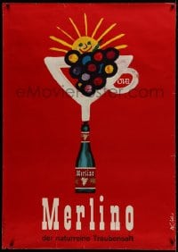 1k154 MERLINO 36x51 Swiss advertising poster 1959 art of grape juice bottle by Gfeller Rolf!