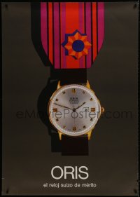 1k156 ORIS 36x51 Swiss advertising poster 1965 Swiss luxury timepieces, art of watch on ribbon!