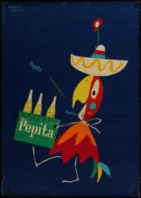 1k157 PEPITA 36x51 Swiss advertising poster 1951 Herbert Leupin art of parrot with sodas!