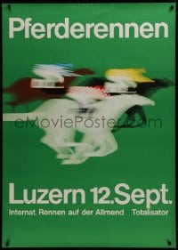 1k186 PFERDERENNEN 36x51 Swiss special poster 1965 Zeugin art of three horses & jockeys in motion!