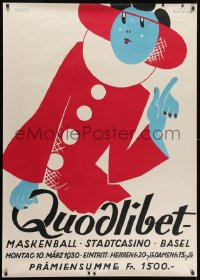 1k188 QUODLIBET MASKEN-BALL 36x50 Swiss special poster 1930 art of woman by Rudolf Urech!