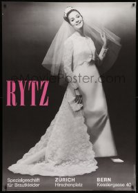 1k158 RYTZ 36x51 Swiss advertising poster 1967 image of a woman in fantastic wedding dress!