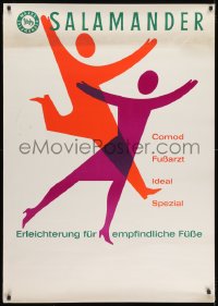 1k198 SALAMANDER 33x47 German advertising poster 1950s cool art of two happy orange/purple people!