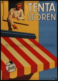 1k166 TENTA STOREN 36x50 Swiss advertising poster 1934 Hubert Saget art of a man above awning!