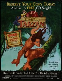 1k054 TARZAN 37x49 video poster 1999 Walt Disney, Edgar Rice Burroughs, get a free CD single!