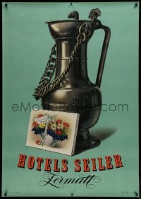 1k190 HOTELS SEILER 36x50 Swiss travel poster 1930s Zermatt Switzerland, art by Edi Hauri!