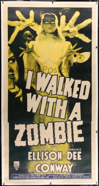 1m012 I WALKED WITH A ZOMBIE linen 3sh R1952 classic Val Lewton & Jacques Tourneur, striking & rare!