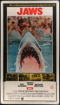1m004 JAWS linen Indian 3sh 1975 different art of bloody shark by terrified beachgoers, ultra rare!