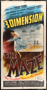 1m014 MAZE linen 3D 3sh 1953 William Cameron Menzies, art of screaming girl running off screen!