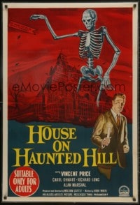 1m001 HOUSE ON HAUNTED HILL LAMINATED Aust 1sh 1959 Vincent Price & skeleton, ultra rare & different!