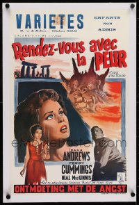 1m016 NIGHT OF THE DEMON linen Belgian 1957 Jacques Tourneur, different art, Curse of the Demon!
