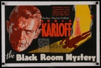 1m025 BLACK ROOM linen campaign book page 1935 different art of Boris Karloff, Black Room Mystery!