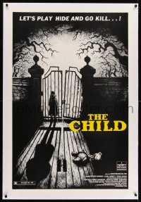 1m075 CHILD linen 1sh 1977 creepy image of kid standing by gate, let's play hide & go kill!
