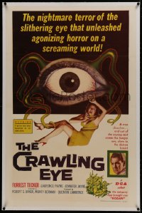 1m077 CRAWLING EYE linen 1sh 1958 classic art of the slithering eyeball monster with female victim!