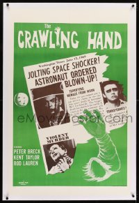 1m078 CRAWLING HAND linen military 1sh 1963 wacky horror, art of disembodied hand & newspaper!