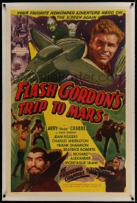 1m087 FLASH GORDON'S TRIP TO MARS linen 1sh R1940s Buster Crabbe, Middleton as Ming, serial!