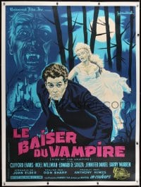 1m005 KISS OF THE VAMPIRE linen French 1p 1963 Hammer, different horror art by Guy Gerard Noel!