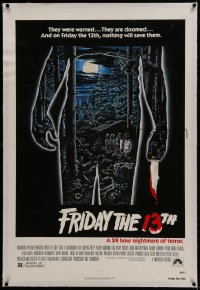 1m091 FRIDAY THE 13th linen 1sh 1980 great Alex Ebel art, slasher classic, 24 hours of terror!