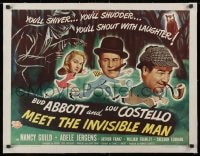 1m043 ABBOTT & COSTELLO MEET THE INVISIBLE MAN linen 1/2sh 1951 art of Bud & Lou running from him!