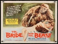 1m045 BRIDE & THE BEAST linen 1/2sh 1958 Ed Wood classic, wacky art of huge ape holding sexy girl!