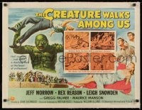 1m048 CREATURE WALKS AMONG US linen 1/2sh 1956 great Reynold Brown art of monster throwing man!
