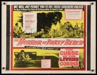 1m052 HORROR OF PARTY BEACH/CURSE OF THE LIVING CORPSE linen 1/2sh 1964 great monster images!