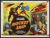 1m054 ROCKET SHIP linen 1/2sh R1950 Buster Crabbe as Flash Gordon w/alien