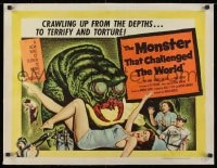 1m055 MONSTER THAT CHALLENGED THE WORLD linen 1/2sh 1957 great artwork of creature & its victim!